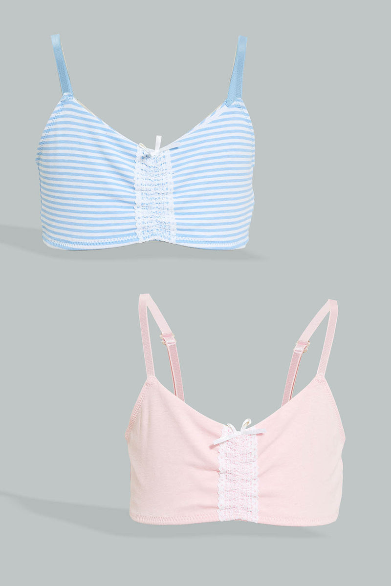 Redtag-Lt-Blue/White-Stripes-X-Lt-Pink-Bra-(2Pack)-365,-Colour:Assorted,-Filter:Senior-Girls-(9-to-14-Yrs),-GSR-Bras,-New-In,-New-In-GSR,-Non-Sale,-Section:Kidswear-Senior-Girls-9 to 14 Years