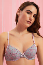 Load image into Gallery viewer, Grey/Pink Printed Padded T-Shirt Bra (2 Piece)
