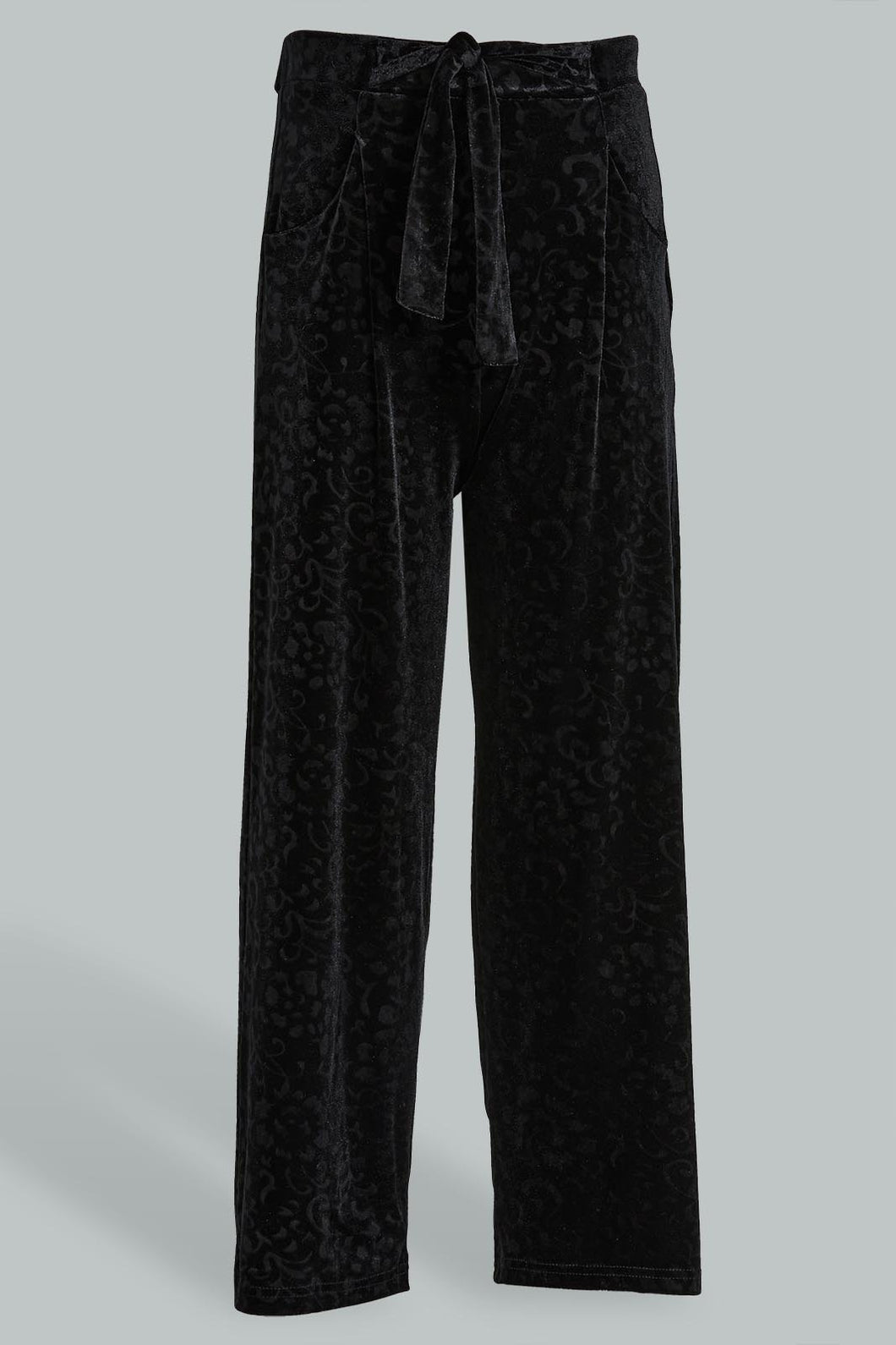 Redtag-Black-Wideleg-Velvet-Culottes-Trousers-Senior-Girls-9 to 14 Years