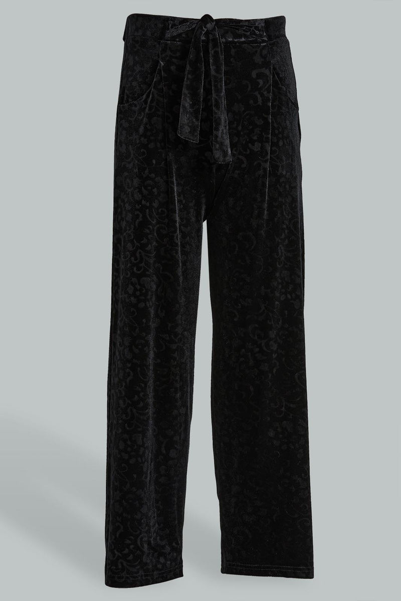 Redtag-Black-Wideleg-Velvet-Culottes-Trousers-Senior-Girls-9 to 14 Years