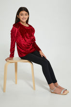 Load image into Gallery viewer, Redtag-Red-Velvet-Top-With-Lurex-Sleeve-Blouses-Senior-Girls-9 to 14 Years
