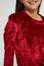 Load image into Gallery viewer, Redtag-Red-Velvet-Top-With-Lurex-Sleeve-Blouses-Senior-Girls-9 to 14 Years
