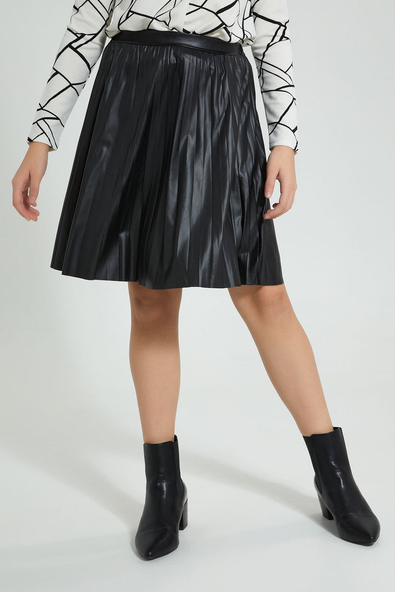 Redtag-Pu-Pleated-Skirt-Skirts-Senior-Girls-9 to 14 Years