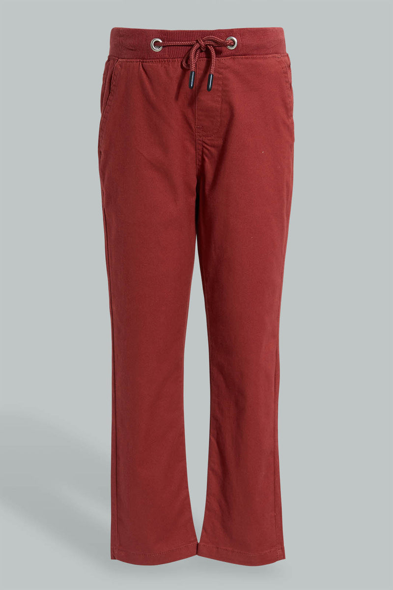 Redtag-Burgundy-Rib-Wasiastband-Trouser-Chinos-Boys-2 to 8 Years