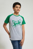 Grey Raglan T-Shirt With Green Sleeves