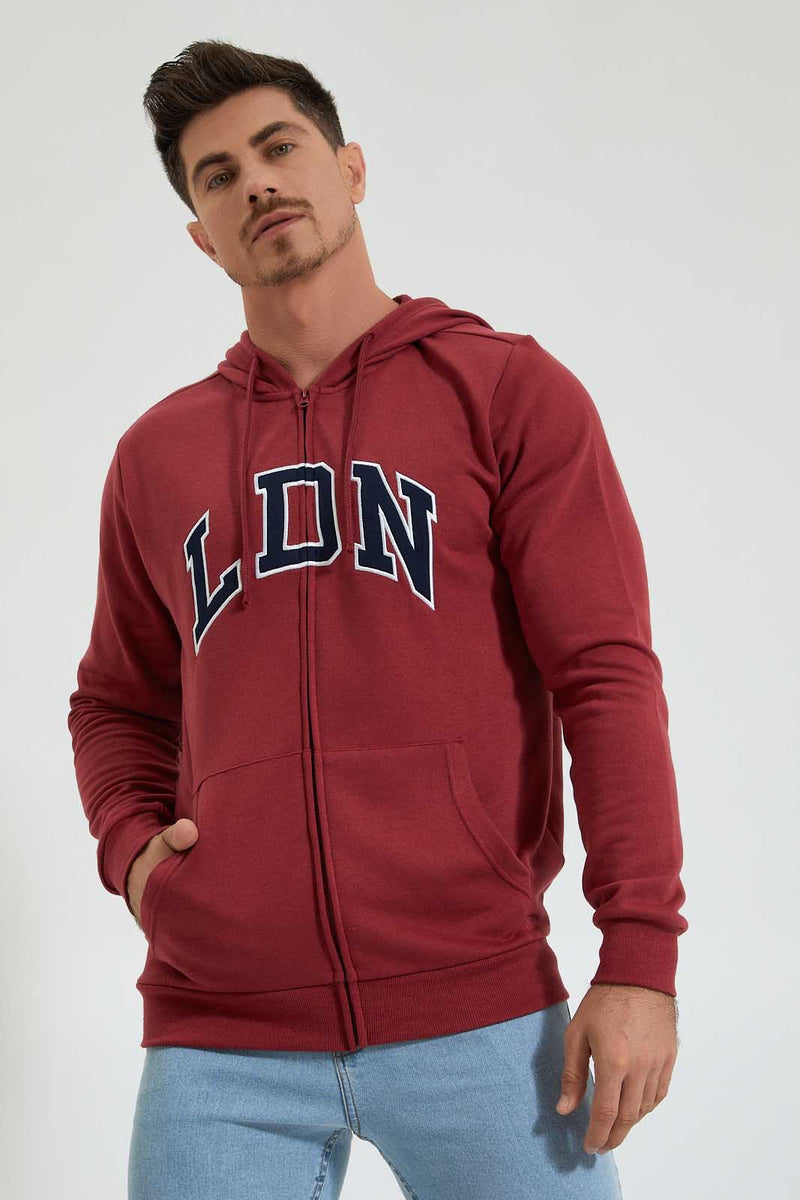 Redtag-Red-Zip-Thru-Hoody-With-Chest-Appilque-Colour:Red,-Filter:Men's-Clothing,-Men-Sweatshirts,-New-In,-New-In-Men,-Non-Sale,-Section:Men,-TBL,-W21B-Men's-