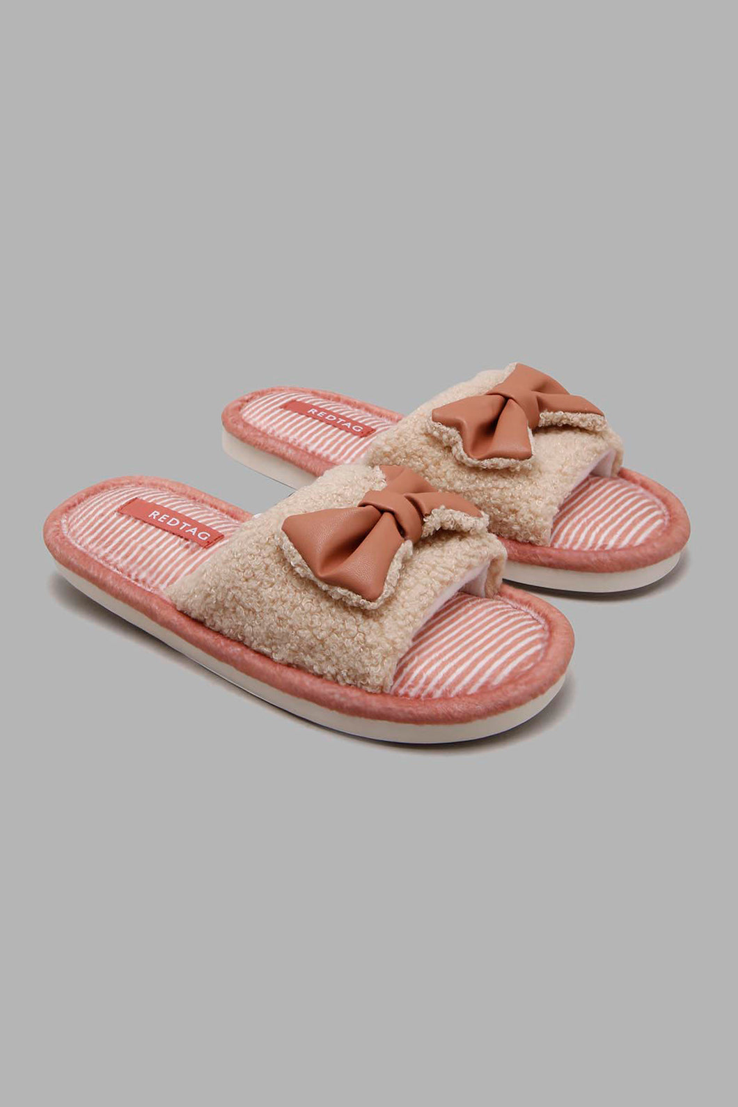 Redtag-Ivory-Bow-Trim-Slippers-Slippers-Senior-Girls-5 to 14 Years