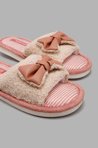 Redtag-Ivory-Bow-Trim-Slippers-Slippers-Senior-Girls-5 to 14 Years
