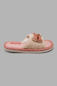 Redtag-Ivory-Bow-Trim-Slippers-Slippers-Senior-Girls-5 to 14 Years