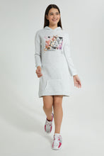 تنزيل الصورة على معرض الصور، Redtag-Grey-Melange-Graphic-Hooded-SweaT-Shirts-Dresses-Senior-Girls-9 to 14 Years
