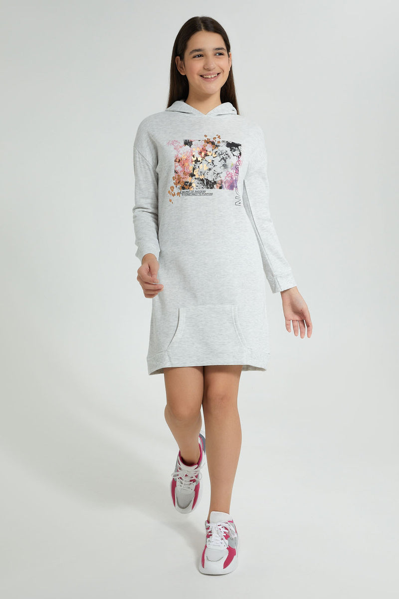 Redtag-Grey-Melange-Graphic-Hooded-SweaT-Shirts-Dresses-Senior-Girls-9 to 14 Years