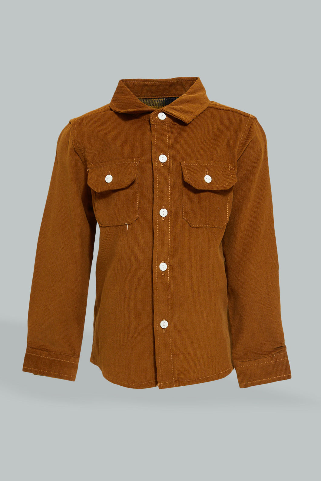 Redtag-Camel-Brown-Cord-Shirt-Casual-Shirts-Infant-Boys-3 to 24 Months