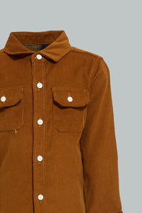 Redtag-Camel-Brown-Cord-Shirt-Casual-Shirts-Infant-Boys-3 to 24 Months