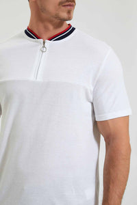 Redtag-White-Zip-Placket-Henley-Colour:White,-Filter:Men's-Clothing,-Men-T-Shirts,-New-In,-New-In-Men,-Non-Sale,-Section:Men,-W21A-Men's-