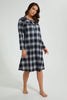 Redtag-White/Black-Flannel-Yarn-Dyed-Nightgown-Nightgowns-Women's-