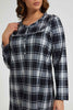 Redtag-White/Black-Flannel-Yarn-Dyed-Nightgown-Nightgowns-Women's-