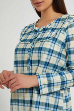 تنزيل الصورة على معرض الصور، Redtag-White/Blue-Flannel-Yarn-Dyed-Nightgown-Nightgowns-Women's-0
