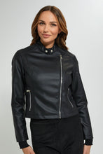 Load image into Gallery viewer, Redtag-Black-Biker-Faux-Leather-Jacket-Jackets-Women&#39;s-
