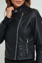 Load image into Gallery viewer, Redtag-Black-Biker-Faux-Leather-Jacket-Jackets-Women&#39;s-
