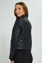 Load image into Gallery viewer, Redtag-Black-Biker-Faux-Leather-Jacket-Jackets-Women&#39;s-
