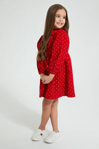 Redtag-Red-Polka-Dot-Dress-Dresses-Girls-2 to 8 Years