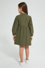 تنزيل الصورة على معرض الصور، Redtag-Olive-Polka-Dot-Dress-Dresses-Girls-2 to 8 Years
