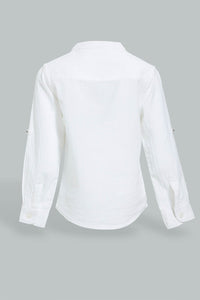 Redtag-White-Shear-Sucker-Long-Sleeve-Shirt-Casual-Shirts-Infant-Boys-3 to 24 Months