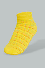 Load image into Gallery viewer, Redtag-Yellow/Grey/Navy-Yarn-Dyed-Stripe-Ankle-Socks-(3-Pack)-Ankle-Length-Women&#39;s-
