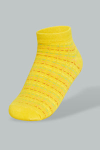 Redtag-Yellow/Grey/Navy-Yarn-Dyed-Stripe-Ankle-Socks-(3-Pack)-Ankle-Length-Women's-