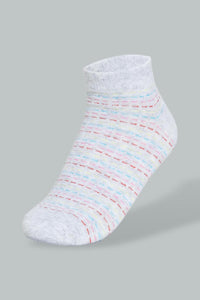 Redtag-Yellow/Grey/Navy-Yarn-Dyed-Stripe-Ankle-Socks-(3-Pack)-Ankle-Length-Women's-