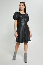 تنزيل الصورة على معرض الصور، Redtag-Black-Pu-Dress-Dresses-Senior-Girls-9 to 14 Years
