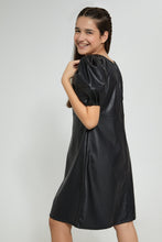 تنزيل الصورة على معرض الصور، Redtag-Black-Pu-Dress-Dresses-Senior-Girls-9 to 14 Years
