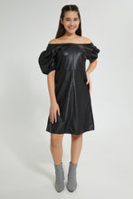تنزيل الصورة على معرض الصور، Redtag-Black-Pu-Dress-Dresses-Senior-Girls-9 to 14 Years
