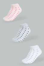 Load image into Gallery viewer, Redtag-Grey/White/Pink-Yarn-Dyed-Polka-Ankle-Socks-(3-Pack)-365,-Colour:Assorted,-Filter:Women&#39;s-Clothing,-New-In,-New-In-Women,-Non-Sale,-Section:Women,-Women-Socks-Women&#39;s-
