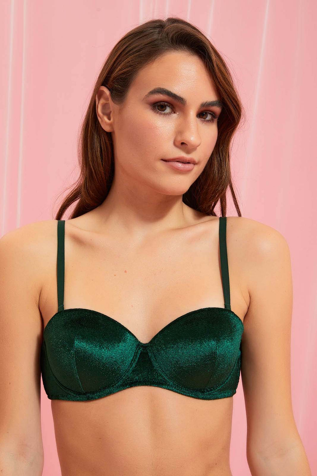 Redtag-Dark-Green-Plain-Velvet-Balconette-Bra-Colour:Olive,-Deals:20%OFF,-Filter:Women's-Clothing,-New-In,-New-In-Women,-Non-Sale,-Section:Women,-TBL,-W21B,-Women-Bras-Women's-