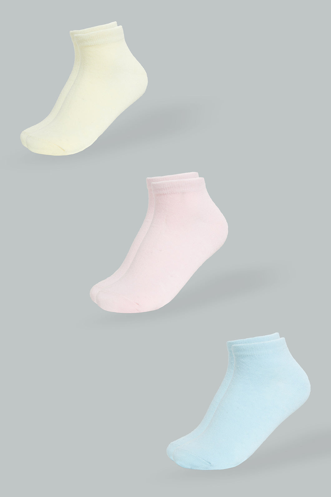 Redtag-Pink/Blue/Yellow-Plain-Ankle-Socks-(3-Pack)-365,-Colour:Assorted,-Filter:Women's-Clothing,-New-In,-New-In-Women,-Non-Sale,-Section:Women,-Women-Socks-Women's-