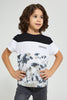 Redtag-Black/White-Panelled-Splat-Print-T-Shirt-Cut-And-Sewn-Boys-2 to 8 Years