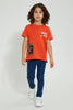 Redtag-Red-T-Shirt-With-Printed-Zipper-Graphic-Prints-Boys-2 to 8 Years