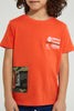 Redtag-Red-T-Shirt-With-Printed-Zipper-Graphic-Prints-Boys-2 to 8 Years