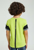 Redtag-Lime-Green-T-Shirt-With-Zipper-Pocket-All-Over-Prints-Boys-2 to 8 Years