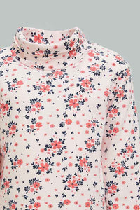 Redtag-Pink-Floral-High-Neck-T-Shirt-Long-Sleeves-Infant-Girls-3 to 24 Months