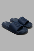 Load image into Gallery viewer, Redtag-Navy-Embossed-Slide-Sliders-Men&#39;s-
