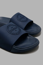 Load image into Gallery viewer, Redtag-Navy-Embossed-Slide-Sliders-Men&#39;s-
