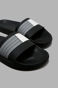 Redtag-Black-Striped-Slide-Character,-Colour:Black,-Filter:Men's-Footwear,-Men-Flip-Flops,-New-In,-New-In-Men-FOO,-Non-Sale,-W21B-Men's-0