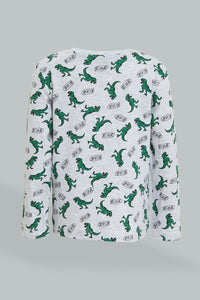 Grey Dino Printed Long Sleeve T-Shirt