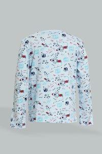 Blue Printed Long Sleeve T-shirt