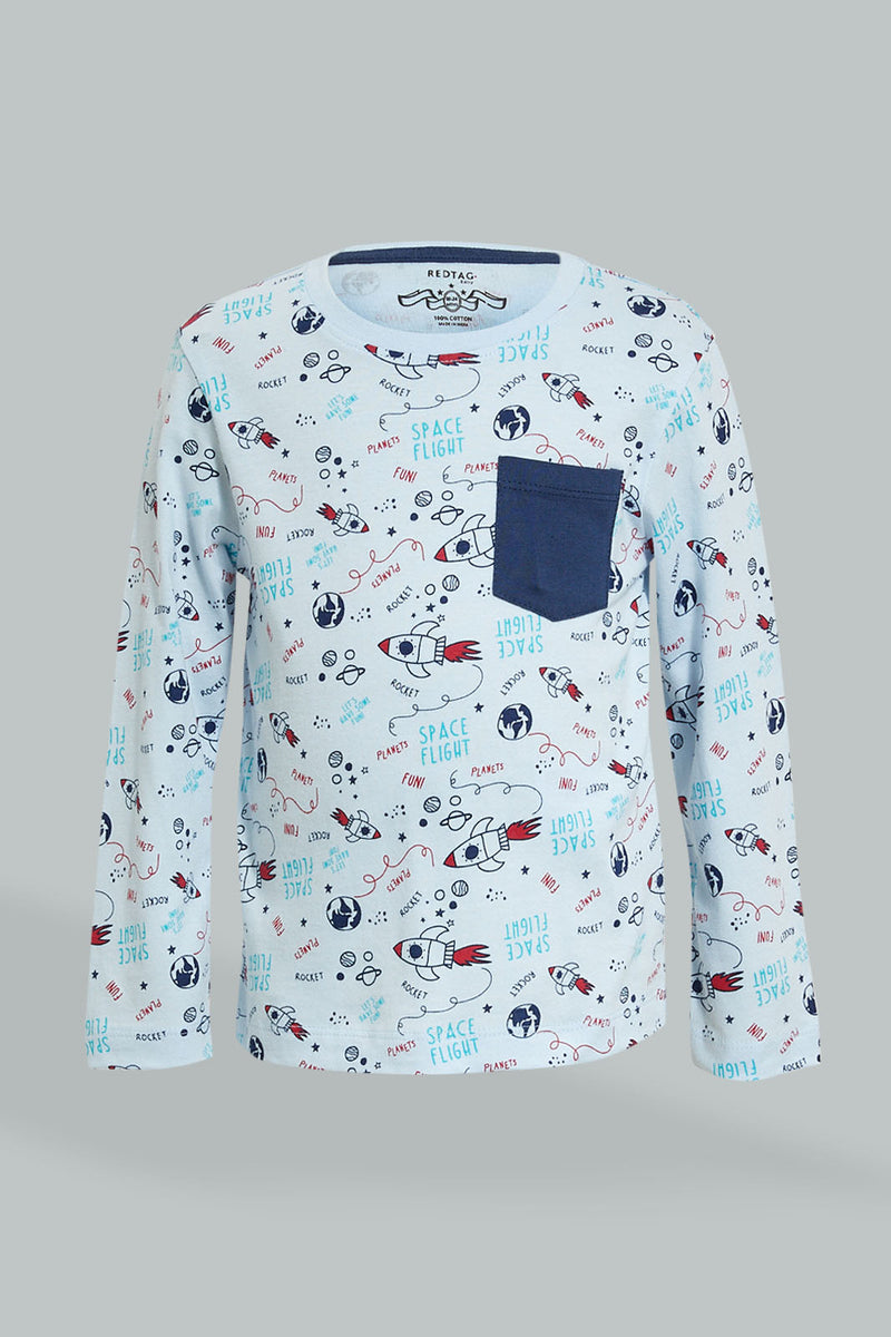 Blue Printed Long Sleeve T-shirt