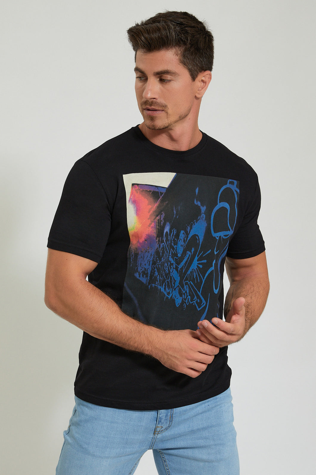 Black Digital Print T-Shirt