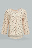 Redtag-Beige-Printed-Sweater-T-Shirt-Long-Sleeves-Infant-Girls-3 to 24 Months