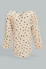 Redtag-Beige-Printed-Sweater-T-Shirt-Long-Sleeves-Infant-Girls-3 to 24 Months